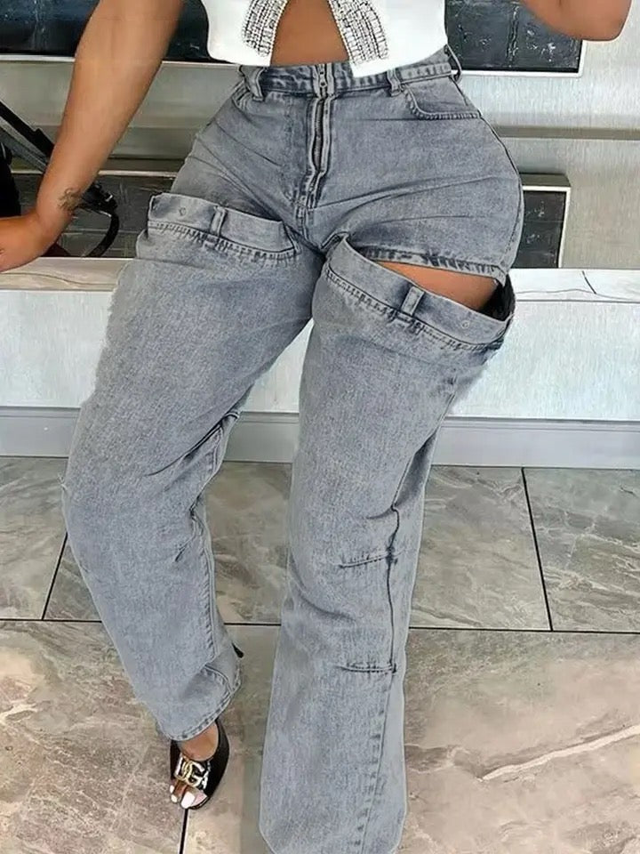 Open Thigh Cargo Jeans