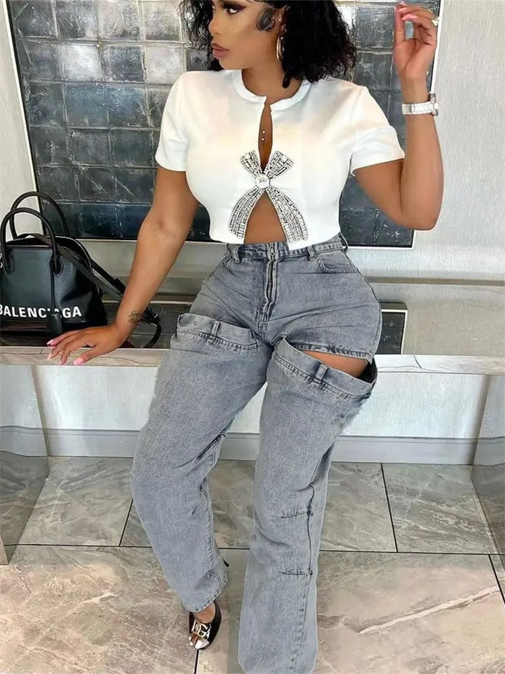 Open Thigh Cargo Jeans