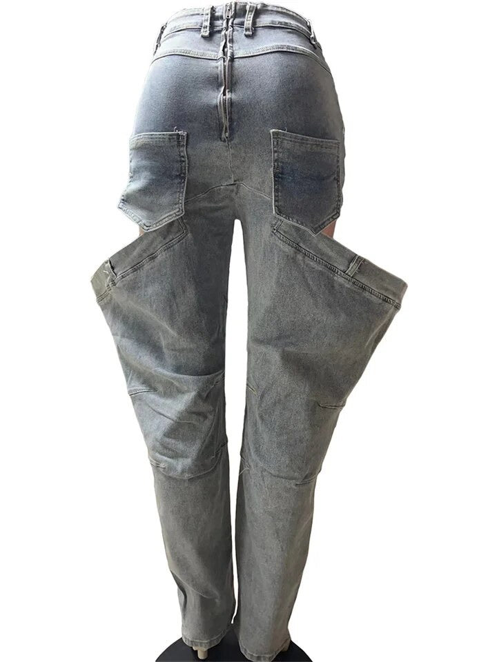 Open Thigh Cargo Jeans