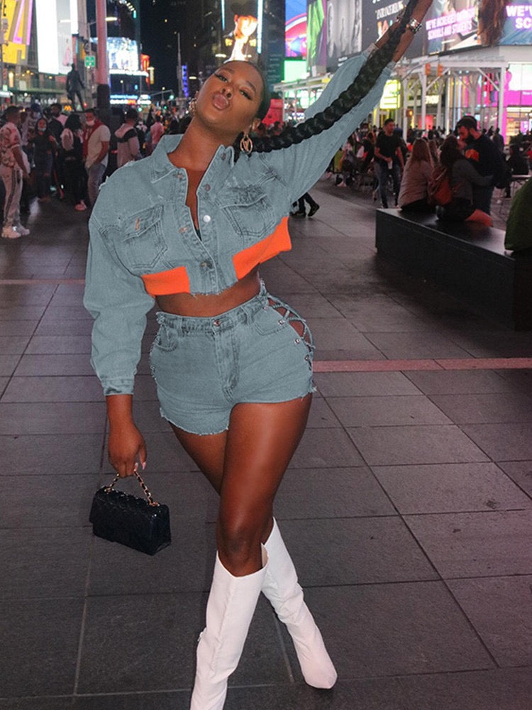 Denim Shorts Set