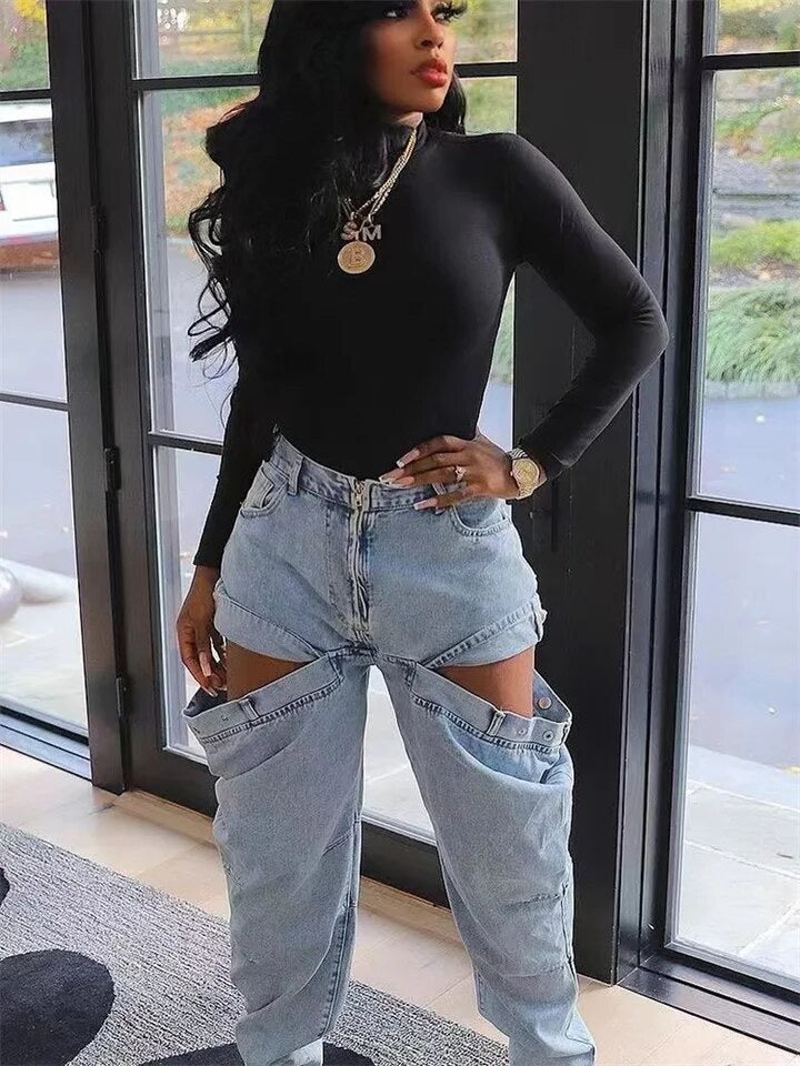 Open Thigh Cargo Jeans
