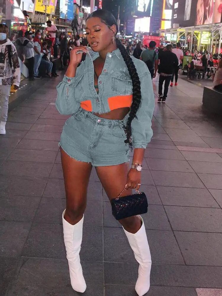 Denim Shorts Set
