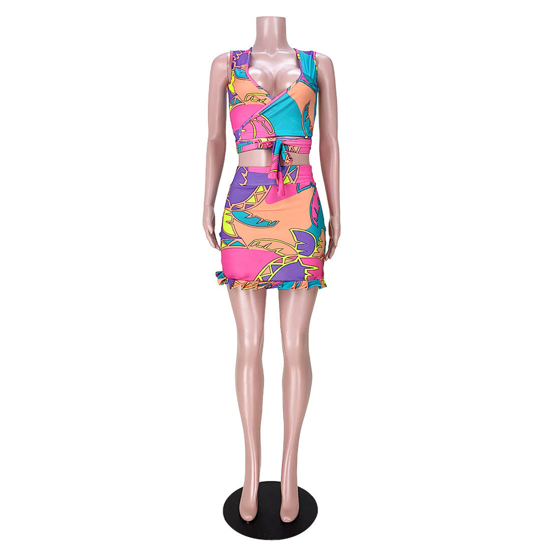 Palm Print Skirt Set