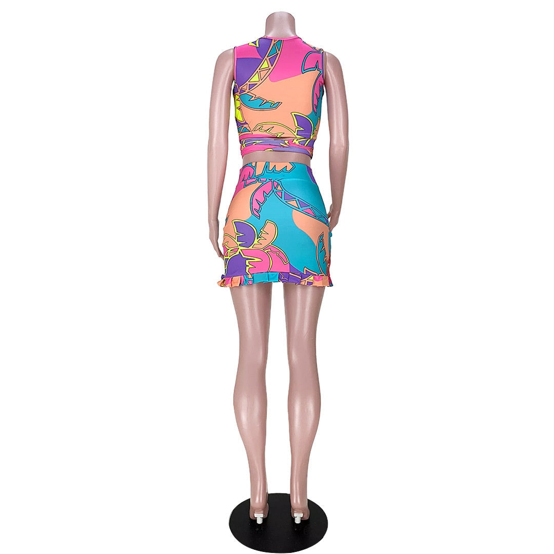 Palm Print Skirt Set