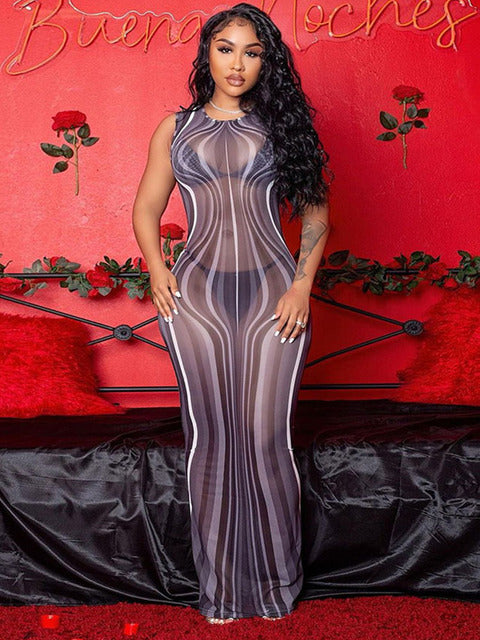Swirl My Way Mesh Maxi Dress