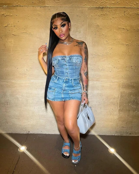 Denim sleeveless set